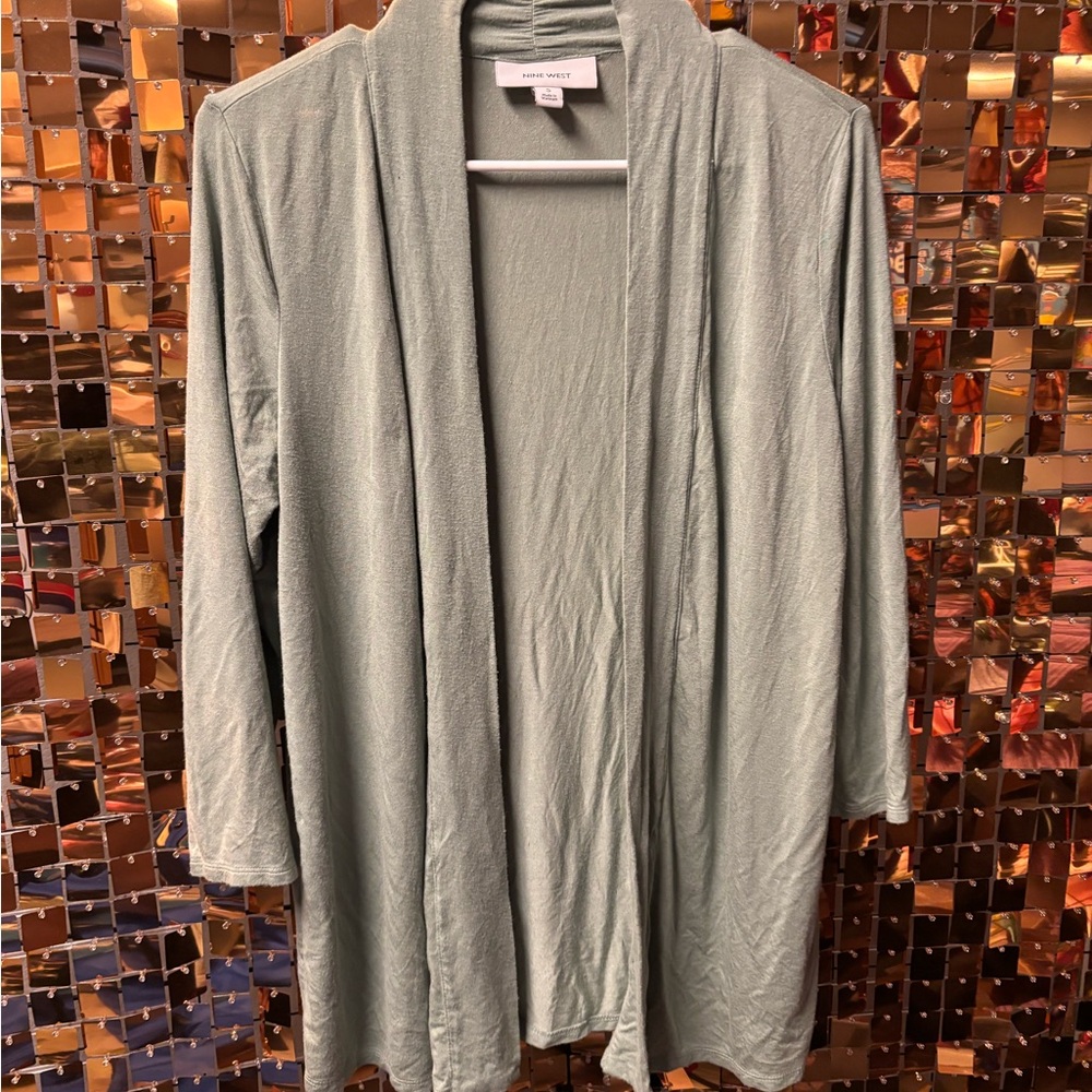 Nine West Light Green Open Front Cardiganm